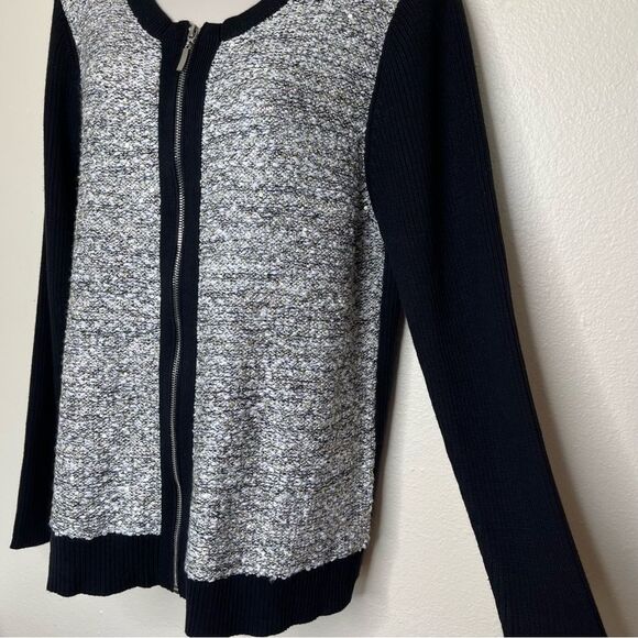 Lane Bryant Sequin Front Zip Up Moto Bomber Cardigan Black Rib Knit Women 18/20 - Picture 5 of 14